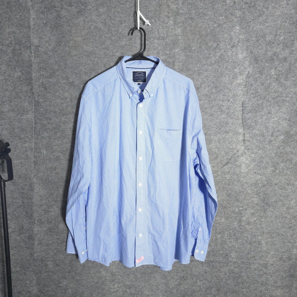 Charles Tyrwhitt Gingham Shirt Mens XL Blue Non-Iron Classic Fit Preppy Designer